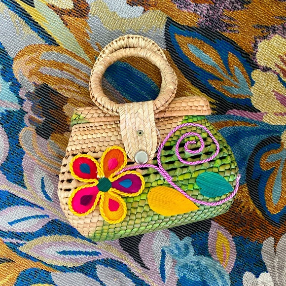 Handbags - SOLD- Artsy, Floral, Woven Basket Purse